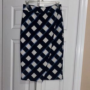 Ann Taylor Navy and White Plaid Pencil Skirt new